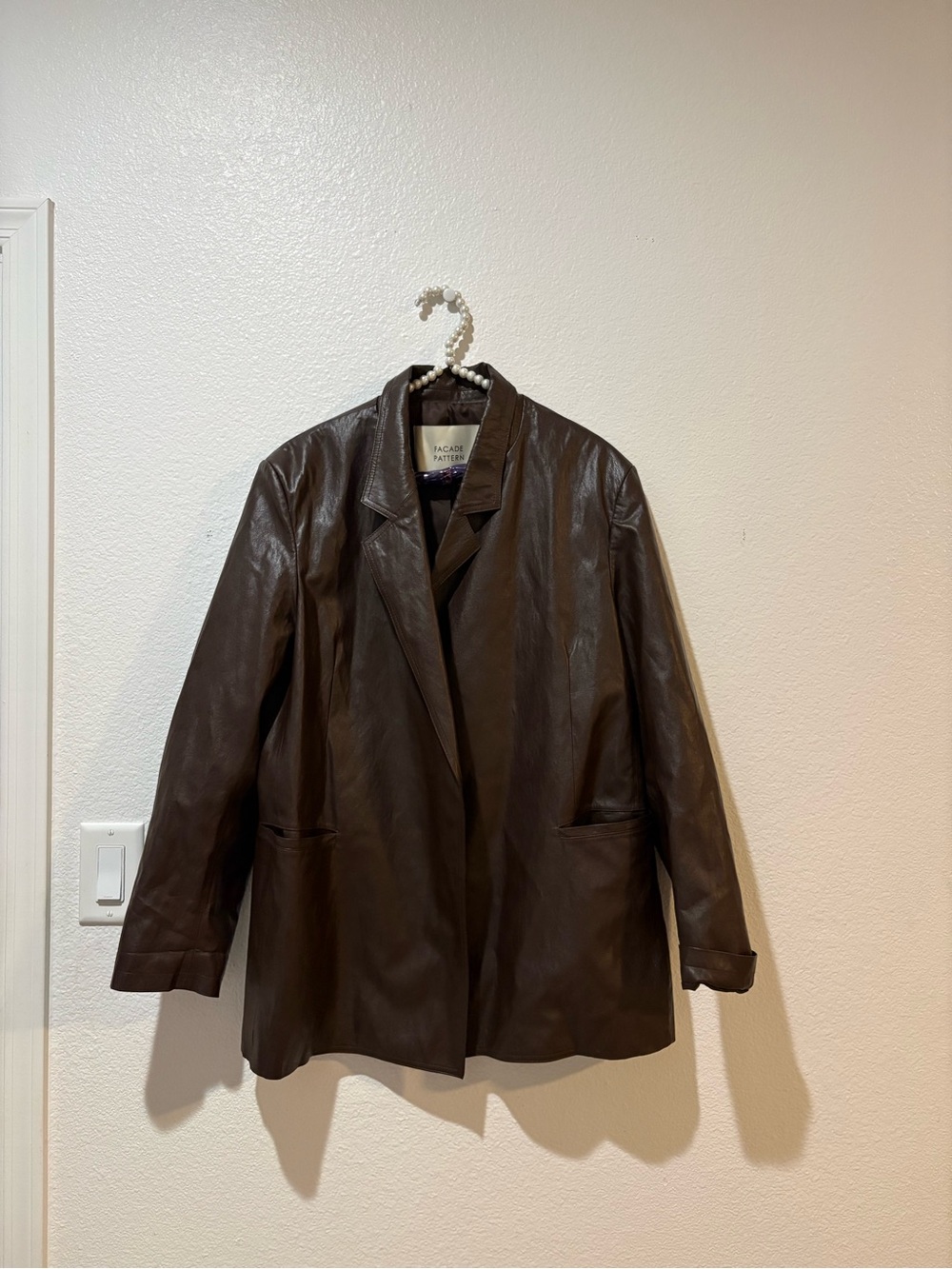 FACADE PATTERN KOREA SMALL brown Faux Leather Oversized Jacket Blazer